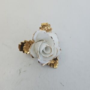 Adderley White Rose Floral Brooch Made in England Handmade Bone China